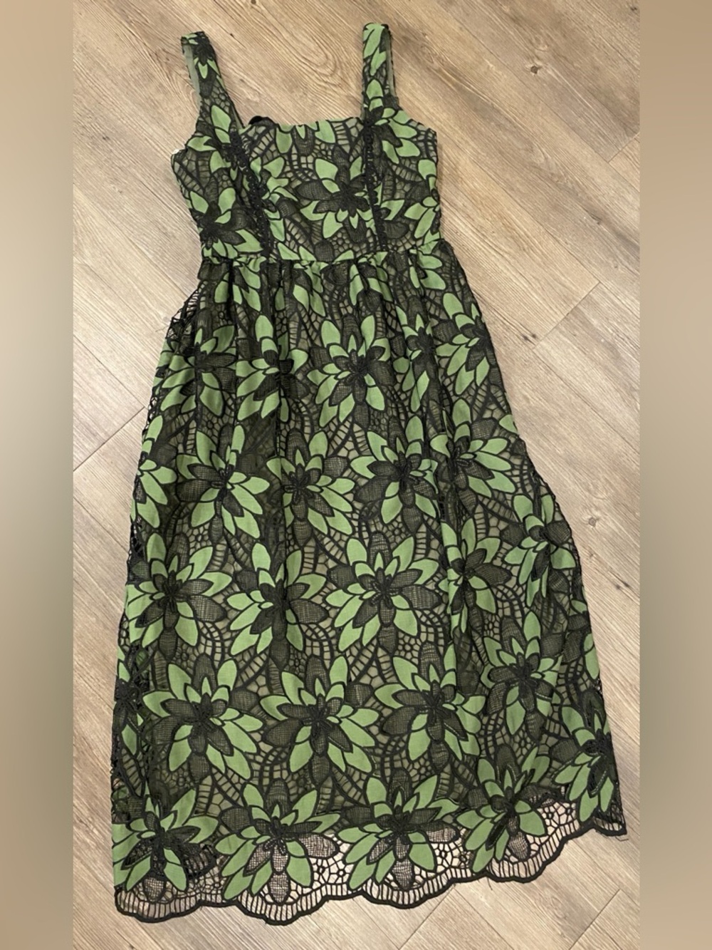 Just Me Green Floral Lace Overlay Dress
